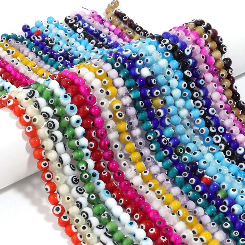 4/6/8/10 mm Glazed Glass Beads Round Colorful Evil Eyes Beads Loose Spacer Beads for DIY jewelry