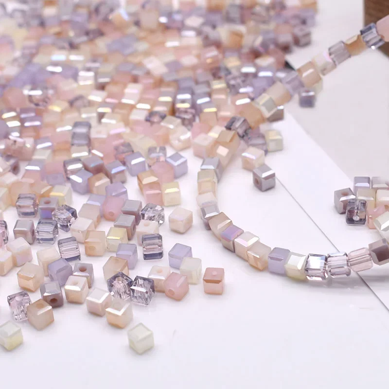 Pink Pur Color 3 4 5mm Czech Glass Crystal Beads Cube Square Crystal Beads Charms Colour Candy Seed