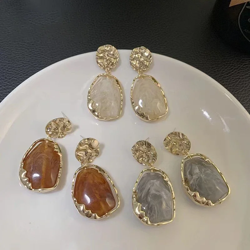 3 Pairs New Fashion Earrings Zircon Square Stone Earrings Vintage Gold Color Small Earrings for