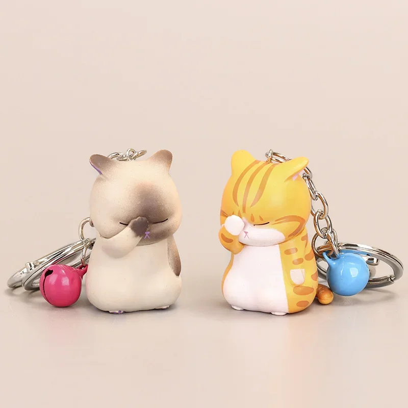 Cute Shy Cat Keychains Chubby Kitten Keyring Trinket Bag Ornament Animal Cat Pendant Keys Holder