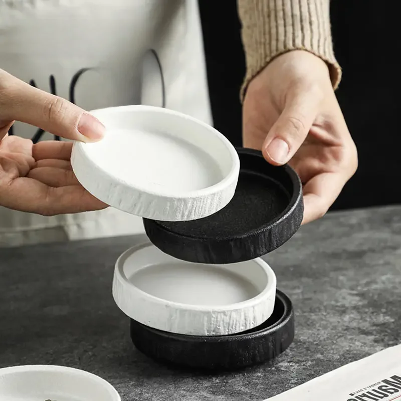 Japanese Sauce Dish Retro Ceramics Circular Snack Plate 9cm Dessert Dish Restaurant Originality