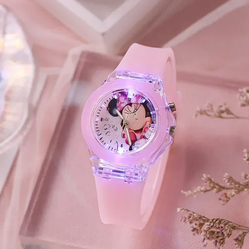 Disney Minnie Watch Mickey Mouse Children's Flash Light Cartoon Figure Doll Electronic Watch Boys