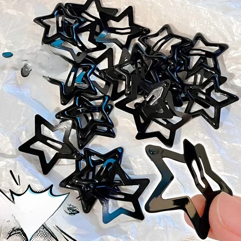2/30Pcs Y2K Girls Black Star Bobby Pin Hairpin Cool Charm Metal BB Hair Clip For Woman Pentagram