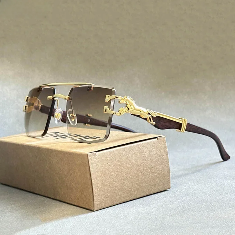 2024 Square Sunglasses For Men New Luxury Vintage Designer Rimless Sunglasses Women Trendy Fashion