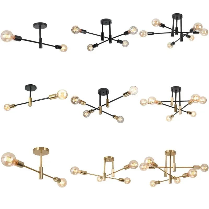 Simple Branch Ceiling Chandelier Modern Nordic E27 Black Gold LED Ceiling Light Restaurant Aisle