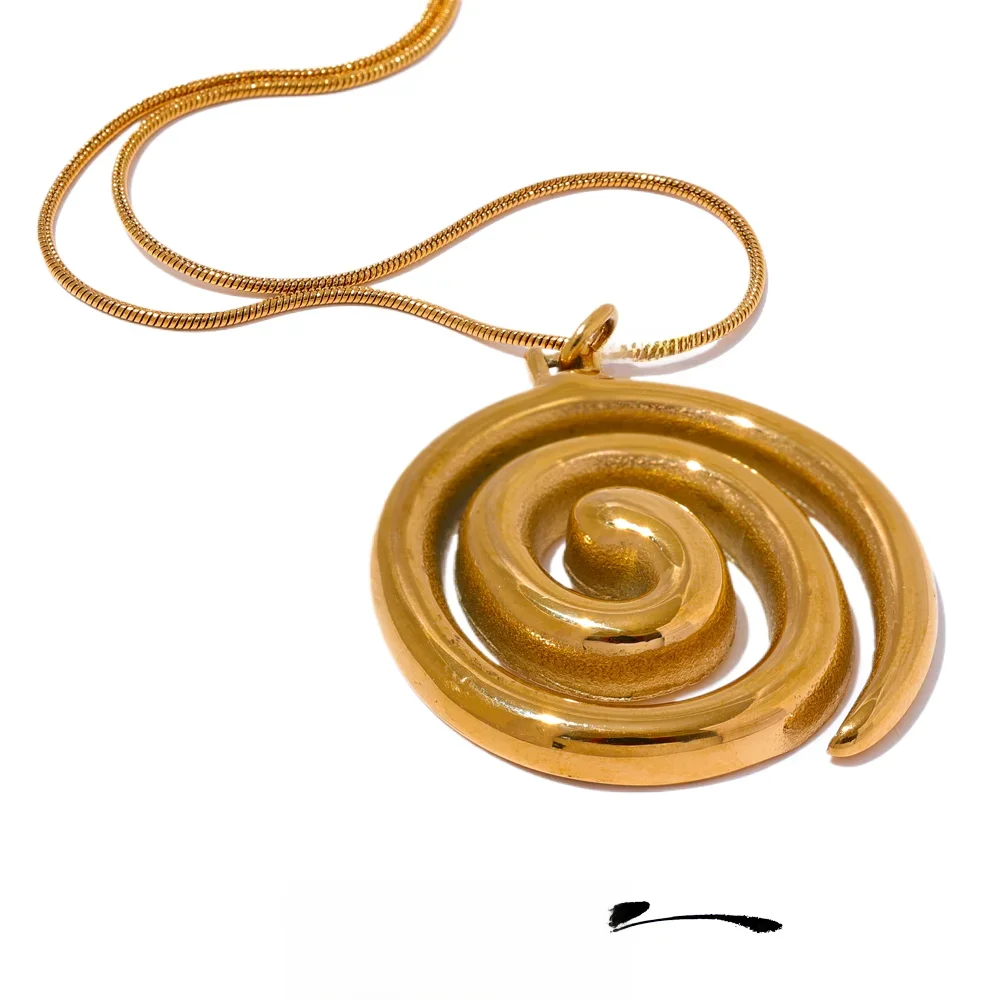 Yhpup Trendy Stainless Steel Round Circle Pendant Necklace 18K PVD Plated Waterproof Statement Neck