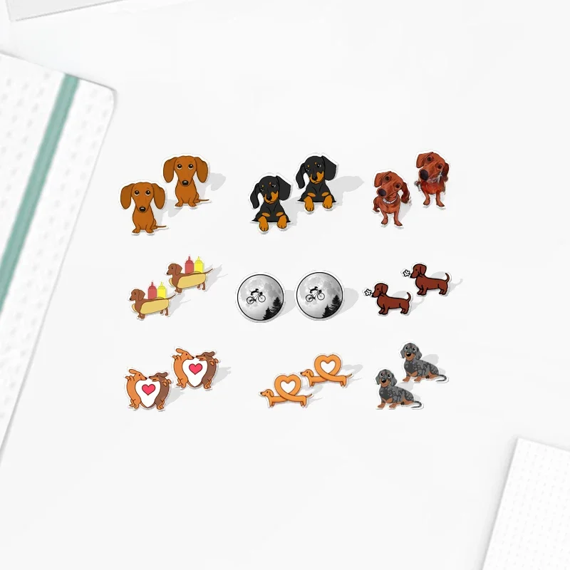 2023 New Dachshund Stud Earring Epoxy Jewelry Resin Cute Dog Acrylic Earrings Handmade Gifts For