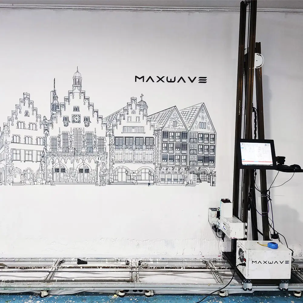 Maxwave Wall Printer Wall Calendar Printers Vivid on Concrete Tiles Ceramics CMYKW Ink Curve ICC Rails with Wheels