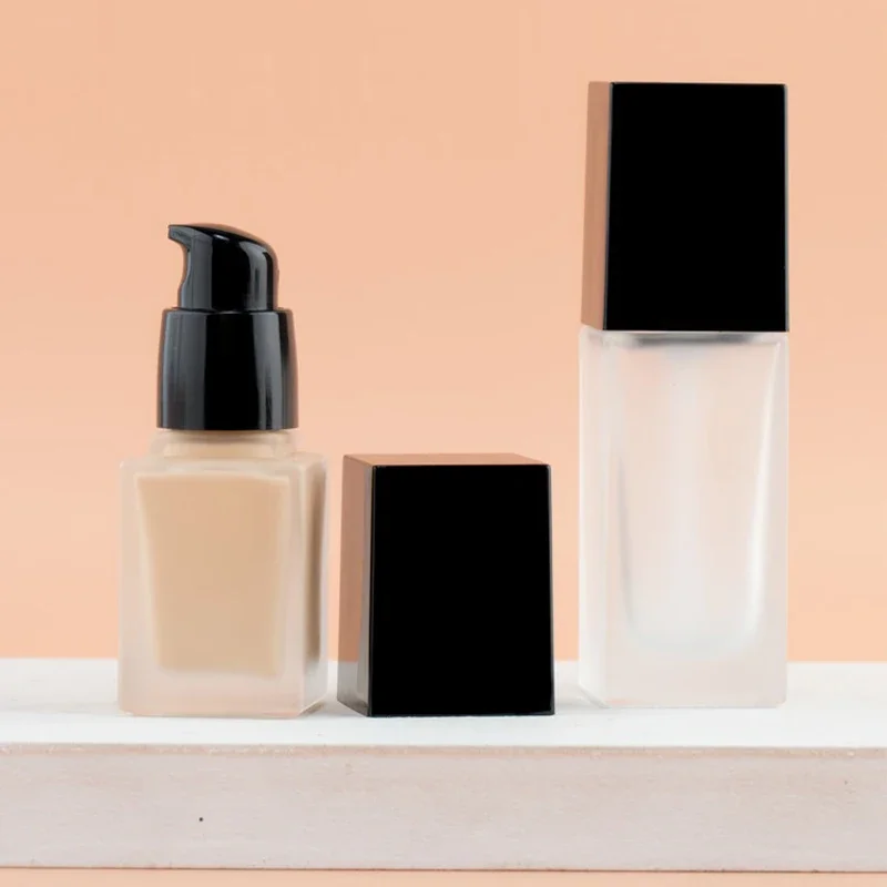 15/30ml Empty Pump Bottle Glass Liquid Foundation Container Makeup Transparent Square Refillable