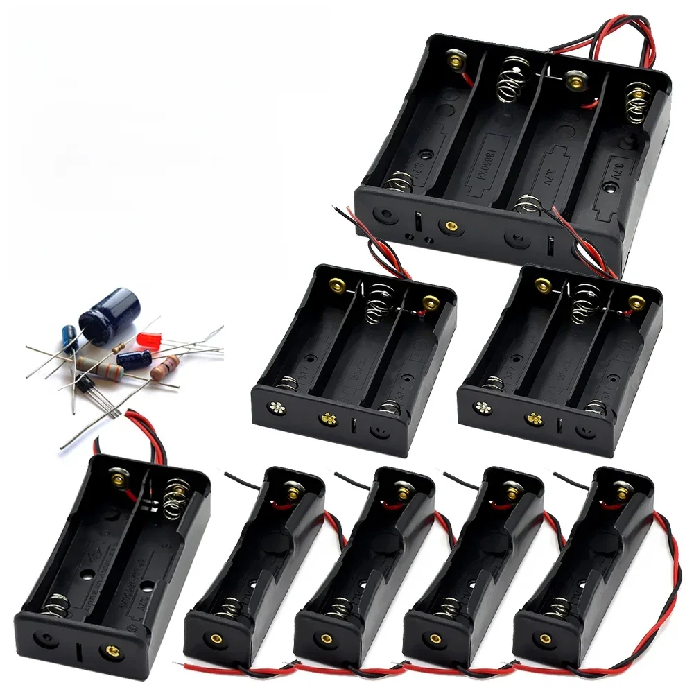 10-1pcs 1 2 3 4 Slot Plastic 18650 Battery Holder with Wire Lead Black 18650 Battery Storage Box