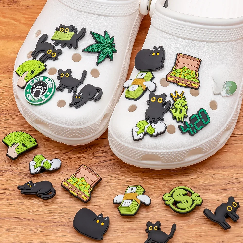 1pcs PVC Cats Charms for Clog Buckle Dollar Leaf Shoe Decorations Clips Accessories for Men Kids