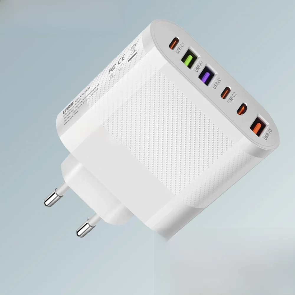 65W USB C Charger Multiple 6 Ports Type C PD Fast Charging Mobile Phone Wall Adapter for iPhone 14