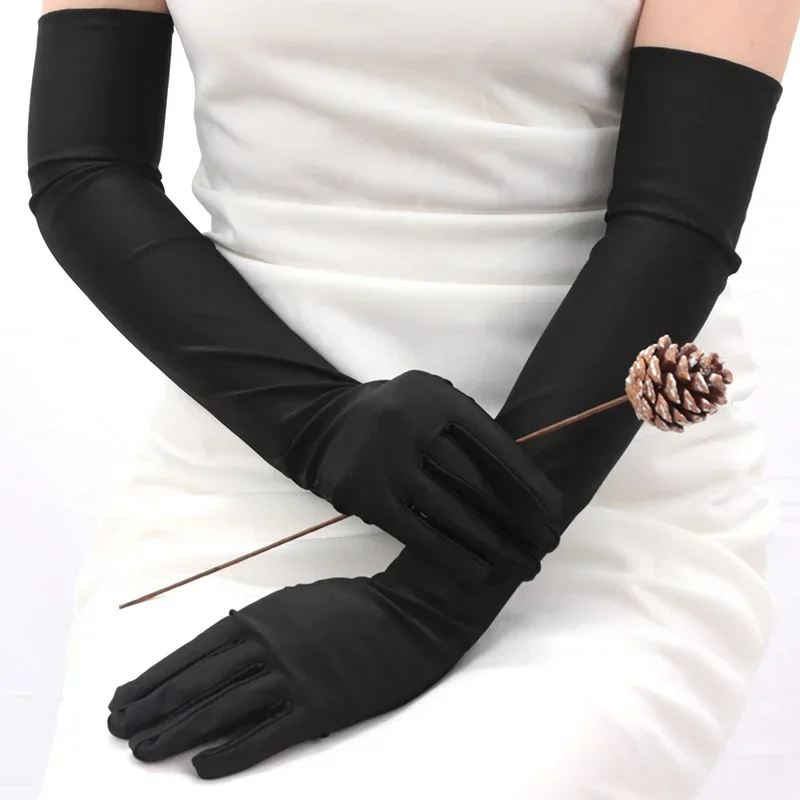 Classic Women Adult Black White Red Grey Opera/Elbow Stretch Satin Finger Long Gloves Women Flapper