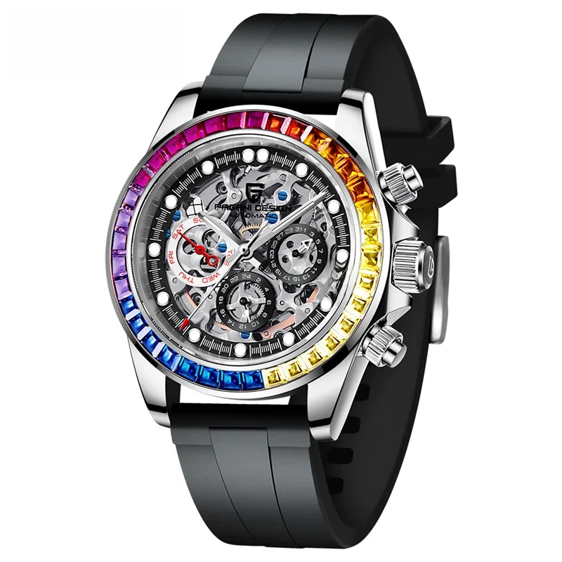 PAGANI DESIGN Top Luxury Brand Mechanical Automatic Watch Men Ceramic Bezel Rainbow Business