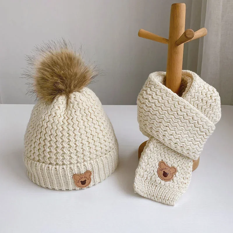 Winter Boys' Hat Baby Woolen HatChildren's Hat Scarf Set Winter Knitted Boys and Girls' Warm Hat