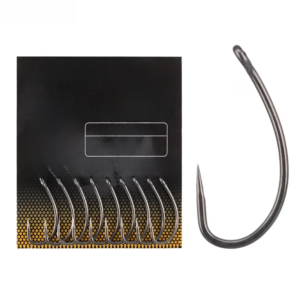 Hirisi 15pcs PTFE Coated High Carbon Stainless Steel Barbless Fish Hook With Eye X502 Fishing