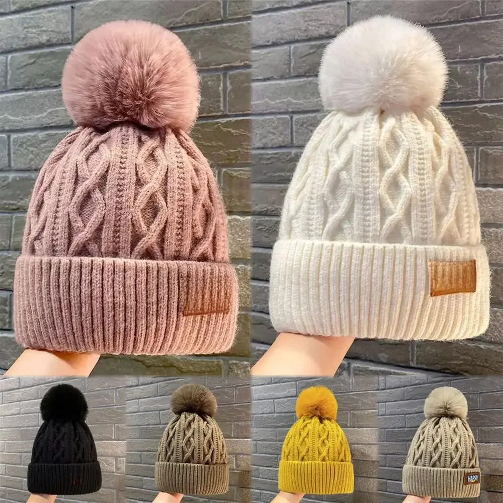 Fashion Women Pompoms Hat Hairball Hat Thickened Winter Warm Hat Stylish Beanie Hats Casual Outdoor