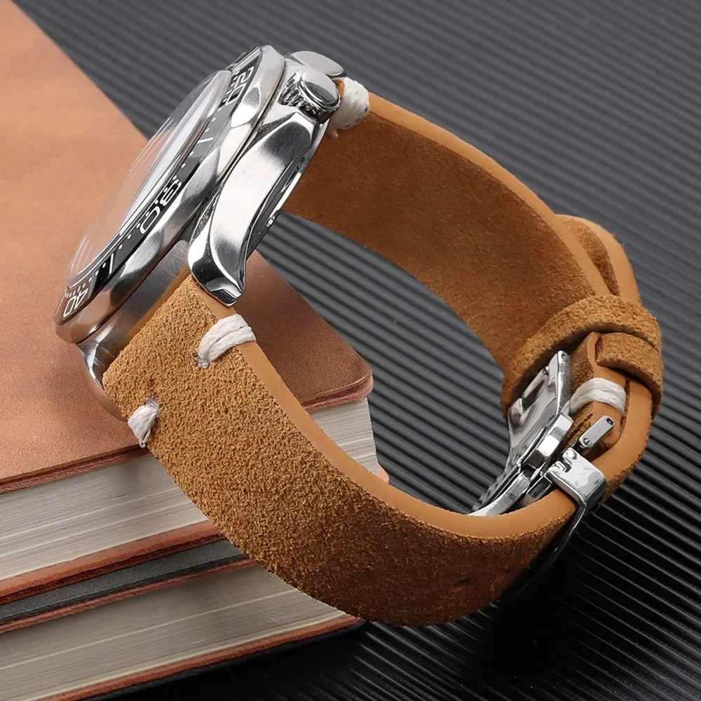 Suede Leather Watch Band 18mm 20mm 22mm Butterfly Buckle Universal Strap for Seiko Bracelet for