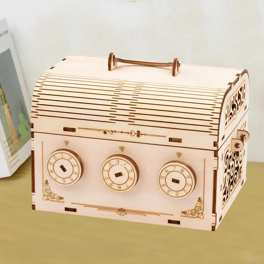Password Box DIY Kids 3D Wooden Puzzle Assembly Model Kits  Montessori STEM Toys for Children Kids