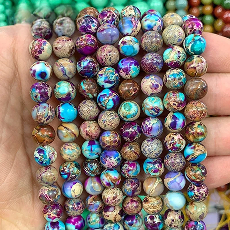 mixed color Natural Stone Patterned stone Purple Blue Round bead For Jewelry Making DIY Accessories