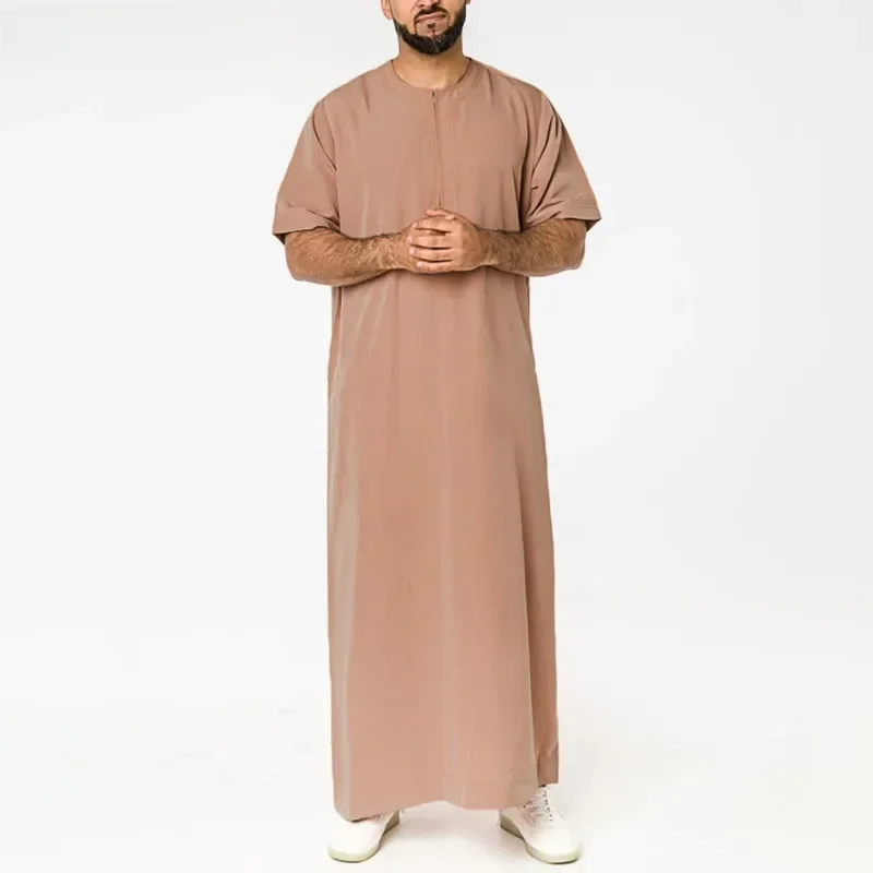 INCERUN 2024 Men's Muslim Jubba Thobe Solid Color Vintage Stand Collar Long Sleeve Robes Abaya
