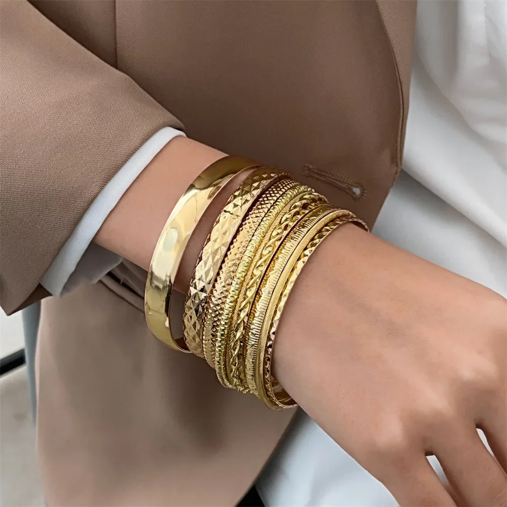 Fashion Stainless Steel Bracelets for Women Men Twist Texture Bangles Gold Silver Color Jewelry
