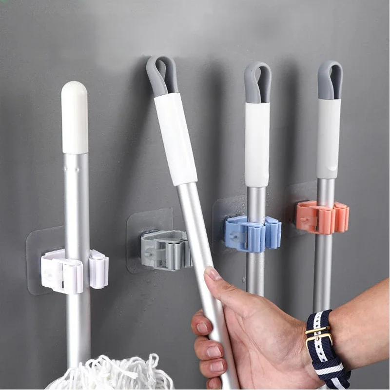 2/4/5/10Pcs Wall Mounted Mop Organizer Holder Adhesive Broom Hanger Hooks Bathroom Kitchen Storage