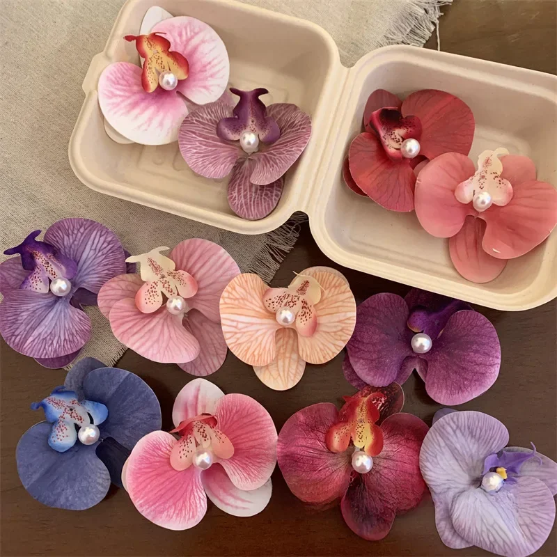 Korean Sweet Phalaenopsis Flower Hairpin 2024 New Fashion Bohemia Creative Design Cloth Floral Pearl