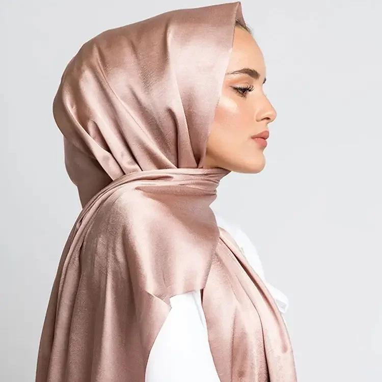 Silk Satin Hijab Scarf Muslim Women Veil Headwraps Shawls Islam Media Silk Ramadan Headscarves