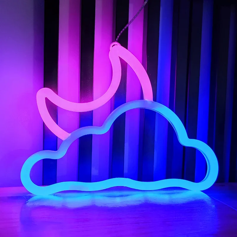 Moon Neon Signs Light,LED Atmosphere Lighting with Base,Wall Lamp for Birthday, Party, E-sports
