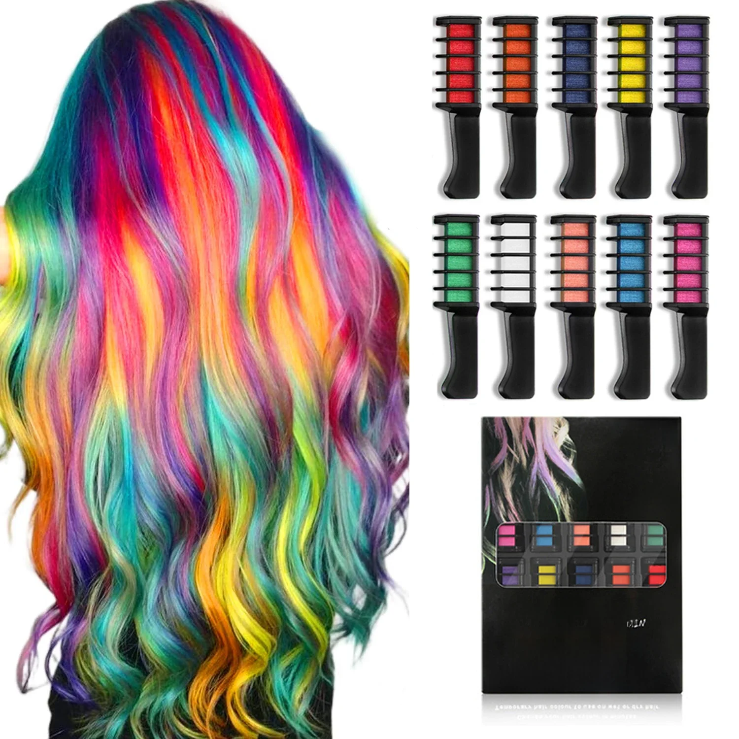 New Hair Chalk Comb Set For Kids Temporary Washable Hair Dye Comb Toy Pretend Play Makeup Gift For