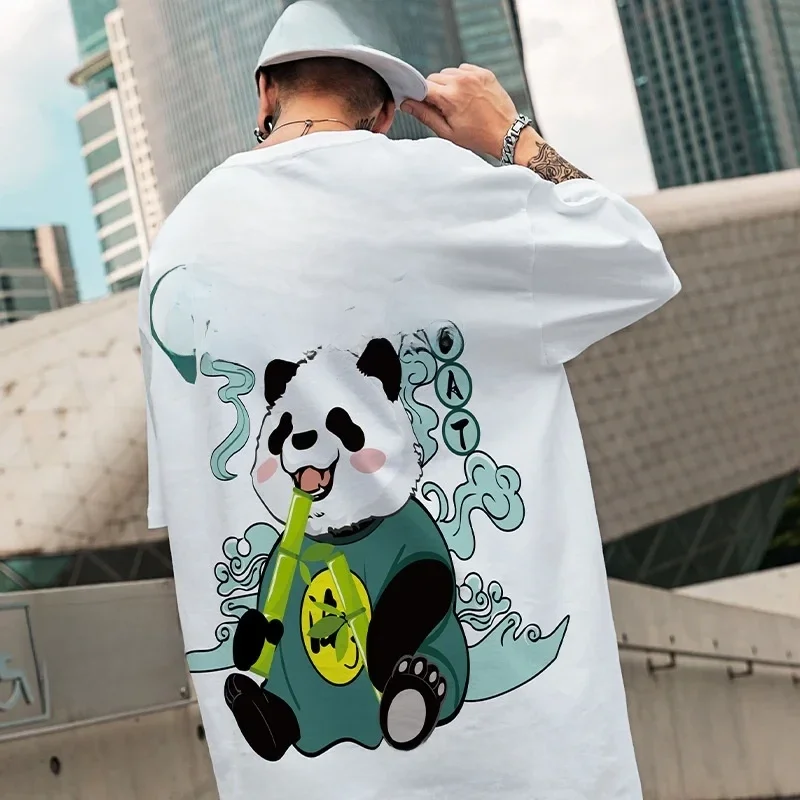 Kawaii Vintage Anime panda Print T Shirt Funny Men Summer Casual Short Sleeve Tshirts Male plus size