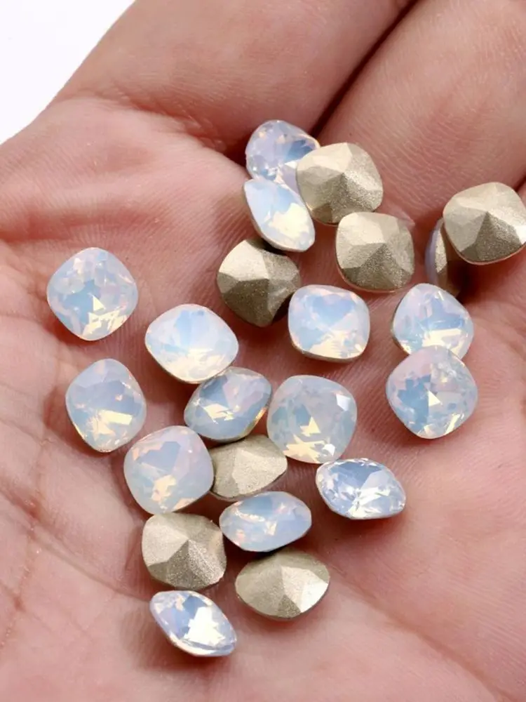 10PCS K9 White Opal Pointback Square Crystal Rhinestones 6.6mm Fat Square Nail Art Rhinestone DIY