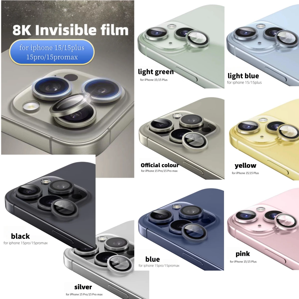 Original Camera Lens Protector for iPhone 15 Pro Max 14 Plus iPhone 15Pro 15Plus Tempered Glass Protection Cover Titanium Blue