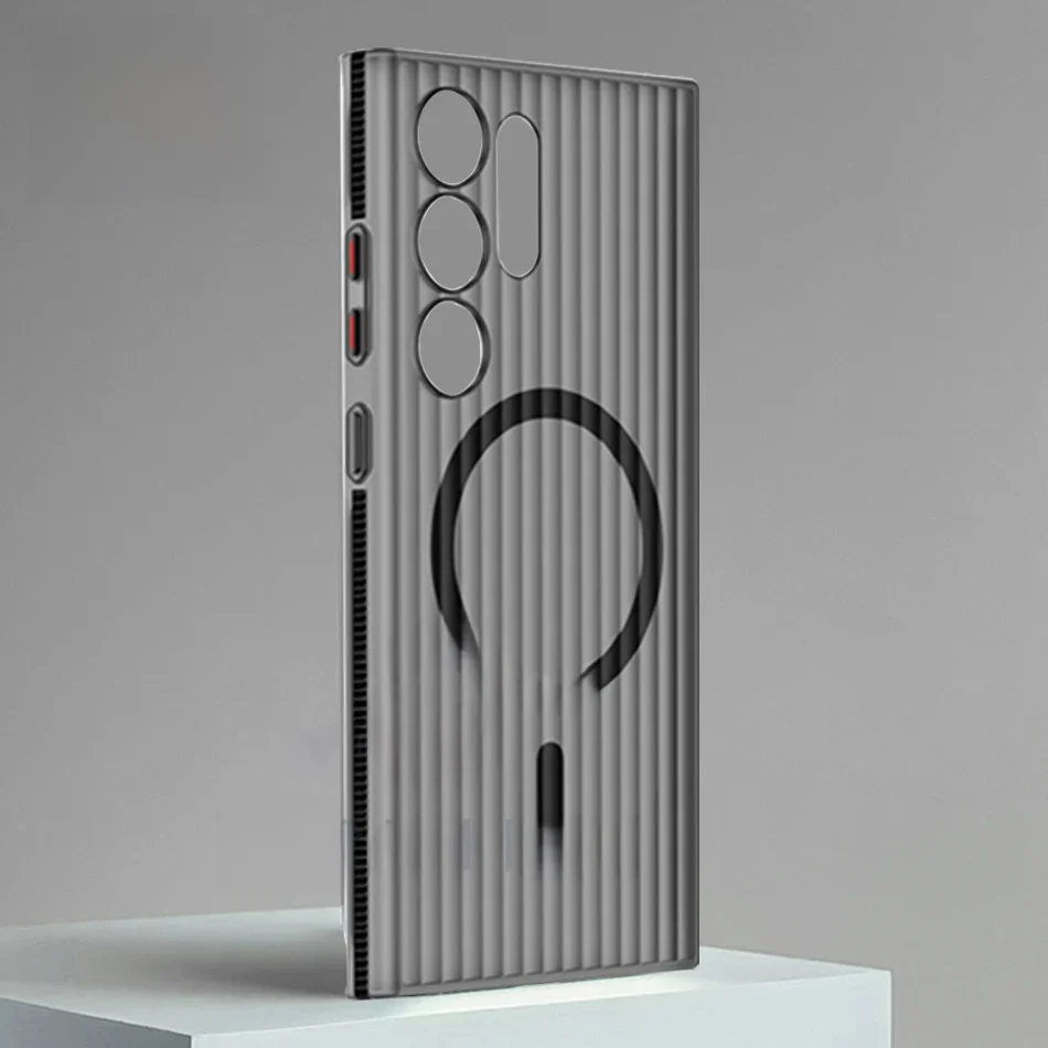 Corrugated Pattern Non-slip Bumper Magnetic Wireless Charge Case For Magsafe For Samsung Galaxy S24