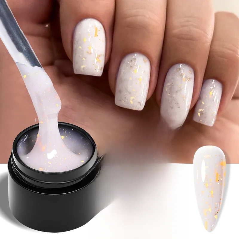 MEET ACROSS 8ml Glitter Extension Gel Nail Polish Nude Pink Gold Foils Effect Semi Permanent UV Gel