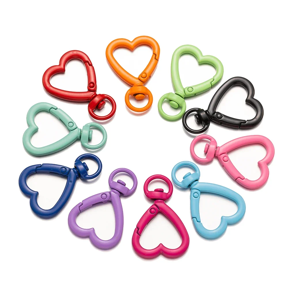 5pcs Colorful Heart Shape Metal Spring Clasp Hooks Carabiner Key Rings Connectors For DIY Keychains