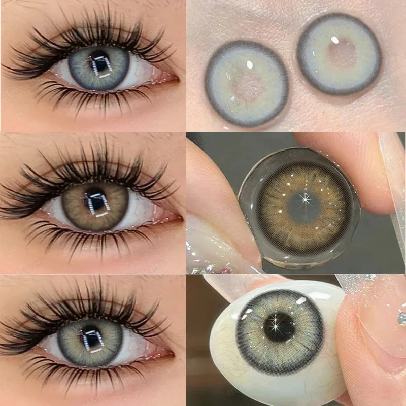 Bio-essence 2Pcs Natural Green Contact Lenses Yearly Brown Colorcon Makeup Gray Pupils Blue Lens for