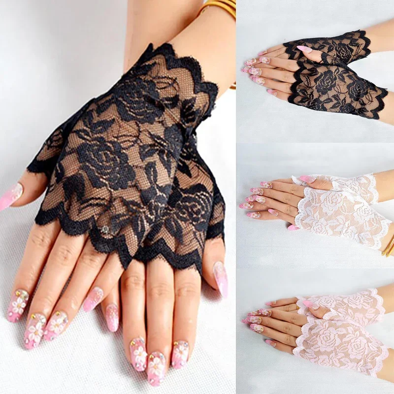 Sexy Bridal Lace Fingerless Gloves For Women Party Dressy Gloves Sunscreen Gloves Girls Mittens
