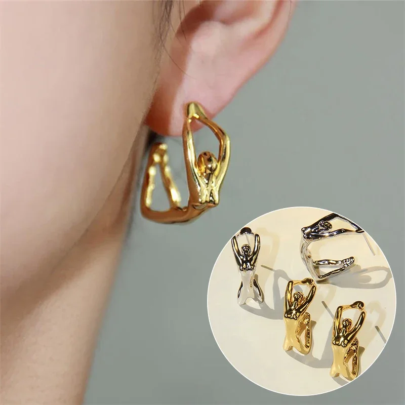 1Pair Fashion Exaggerated Design Sense Three-dimensional Heavy Worker Type Earrings For Women Punk