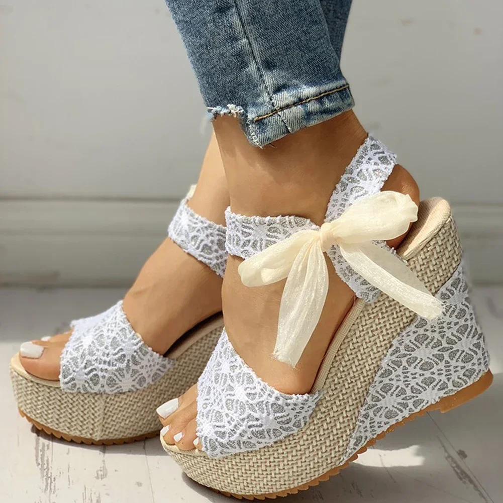 Lace Leisure Women Wedges Heeled Women Shoes 2022 Summer Sandals Party Platform High Heels Shoes