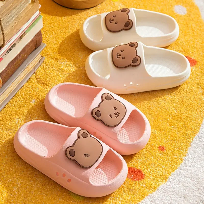 Cartoon Bear Kids Slippers Boys Girls Thick Sole Non-slip Beach Shoes Summer Soft EVA Comfort Flip