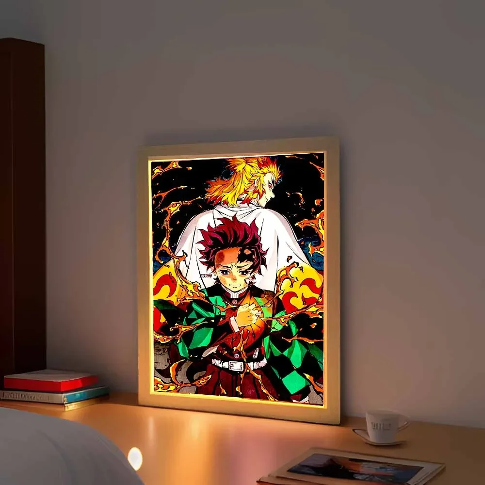 Anime Figure Light Painting Photo Frame Demons Slayer Kimetsu No Yaiba Tanjirou Action Led Lamps