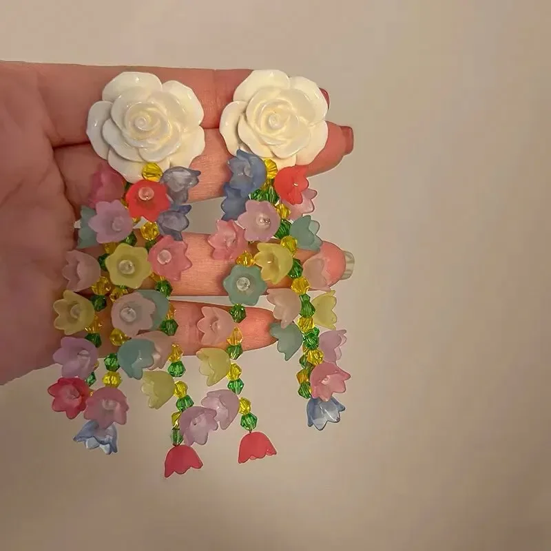 Multicolor Crystal Earrings For Women Exquisite Flower Long Tassel Earrings Heart Drop Earrings