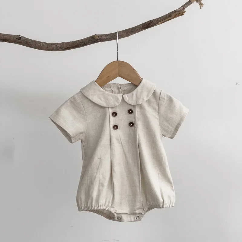 Summer Toddler Kids Stripe Bodysuit Boys Loose Turndown Collar Jumpsuit Girls Baby Thin Crawlwear