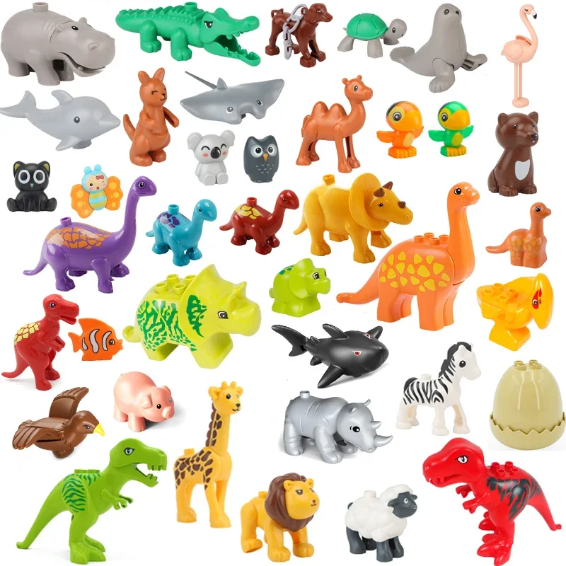 Big Building Block Accessories Zoo Doll Kangaroo Rhino Zebra Dinosaur Animal Series DIY Assembled
