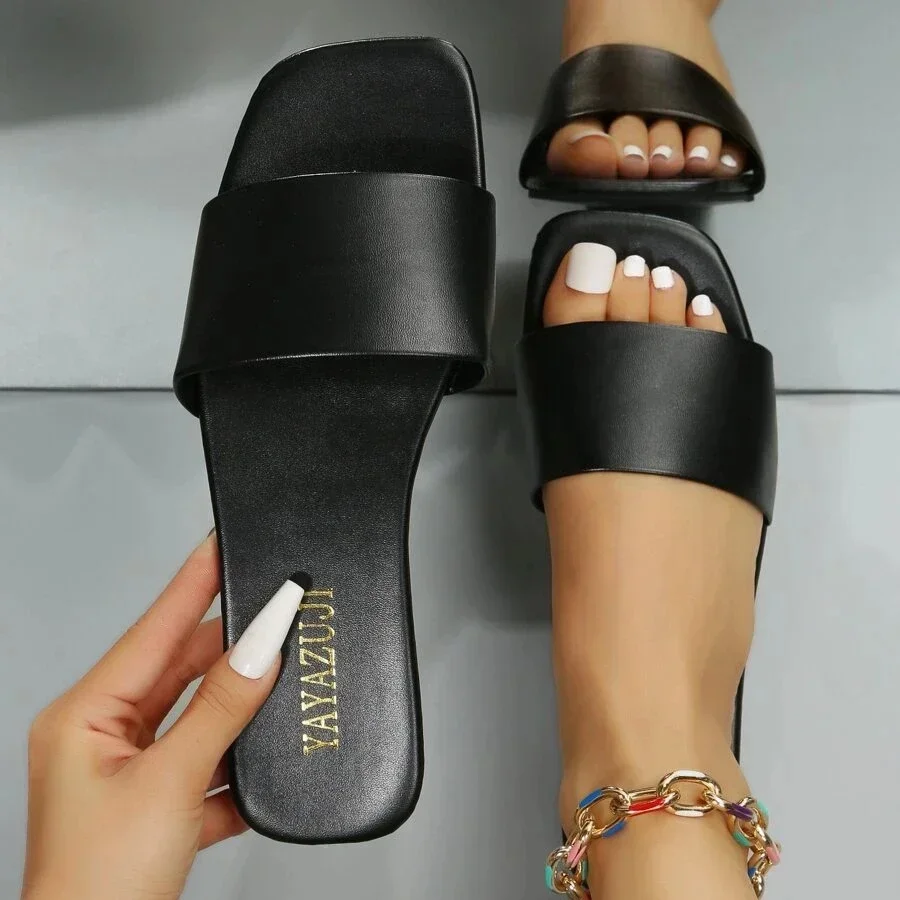 Fashion Minimalist Single Band Slide Sandals Solid Color Women Slippers 2023 Summer New Outdoor