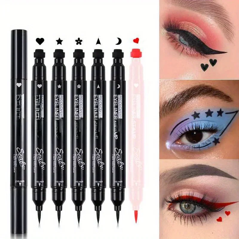 7 Styles Eyeliner Stamp Pen Red Black Liquid Eyeliner Pen Double-ended Lazy Eye Liner Pencil Fast