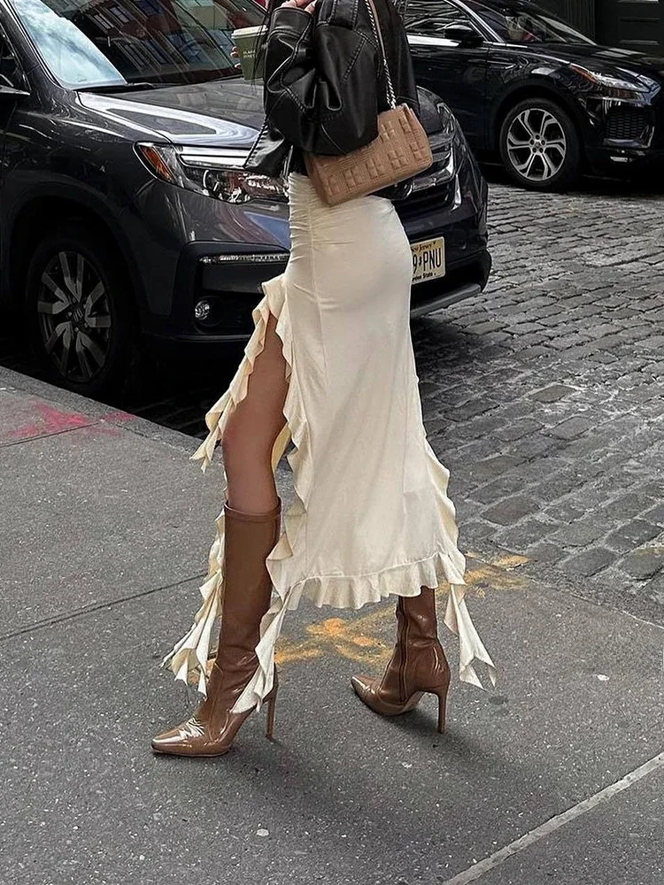 Black Summer Skirt Women Split Fashion Asymmetrical Solid Sexy Skirt Streetwear Bodycon Slim High