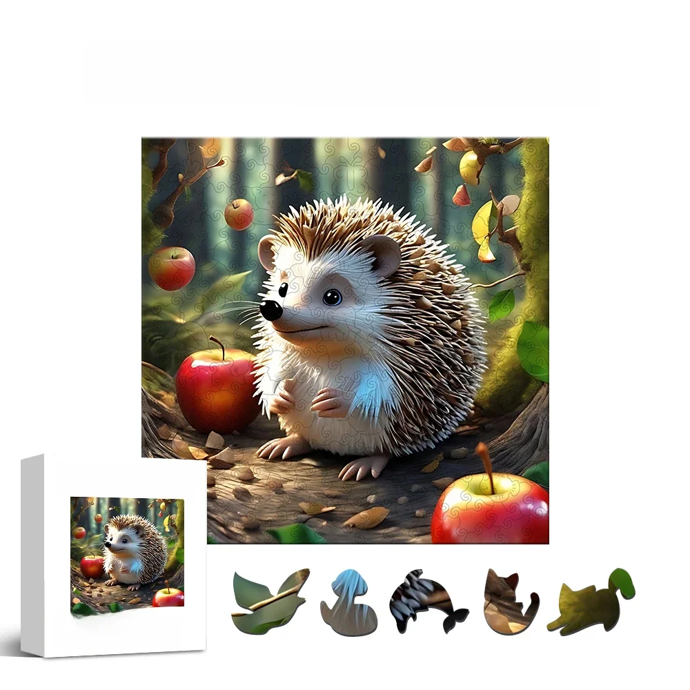 Hedgehog Theme Wooden Puzzle, Uniquely Irregular Animal Shaped Wooden Toys, Creative Handmade